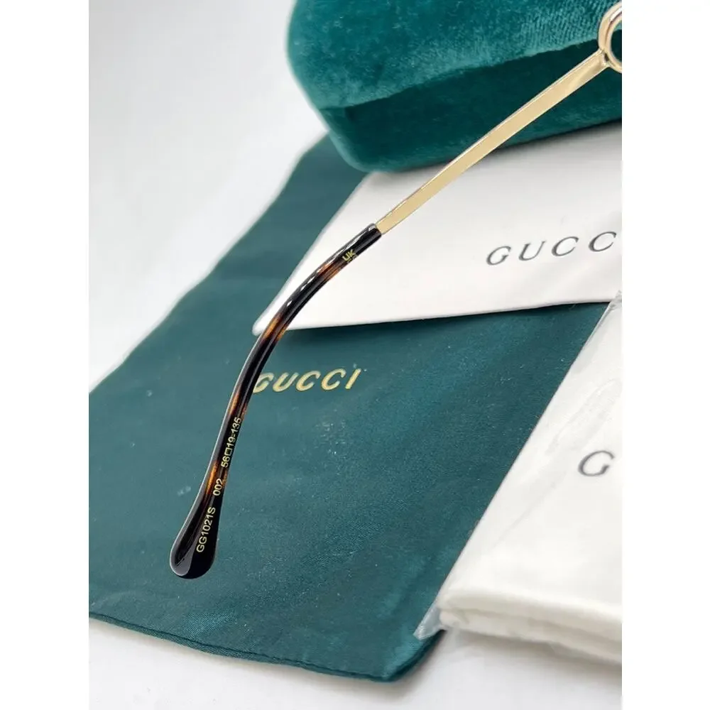 NEW Gucci GG1021S Black Oversized Metal Horsebit Sunglasses